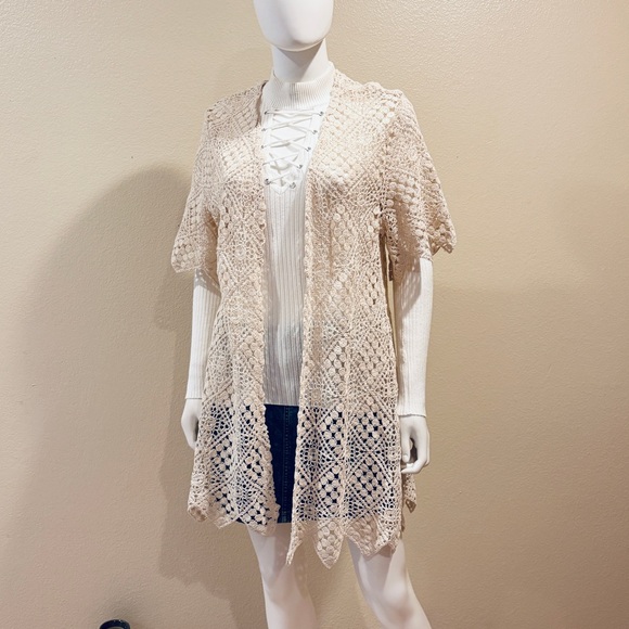 Maurices Crochet Open Front Cardigan Cover Up NEW Women Medium Creamy Beige Gift - Picture 2 of 15